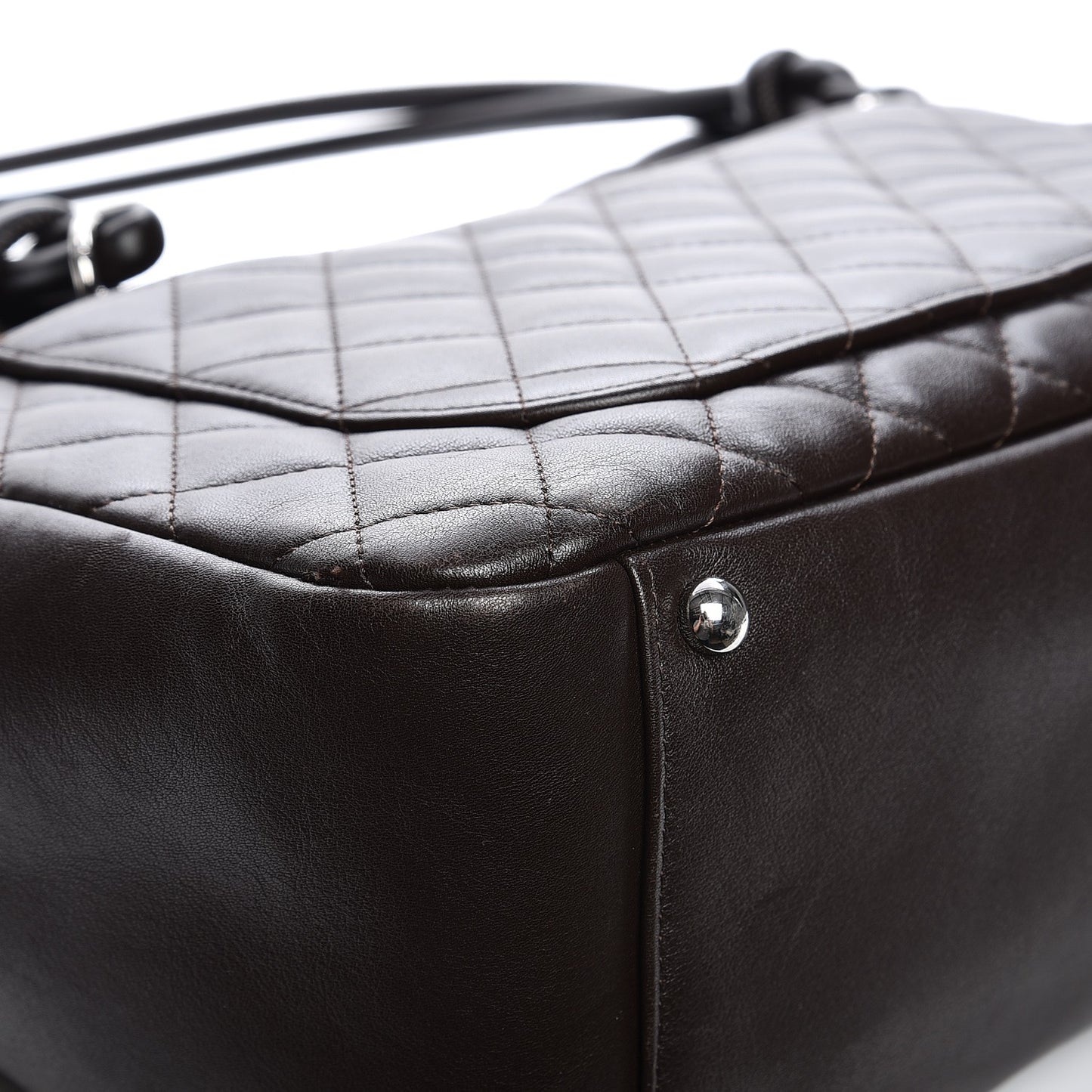 Calfskin Quilted Large Cambon Flap Brown Beige