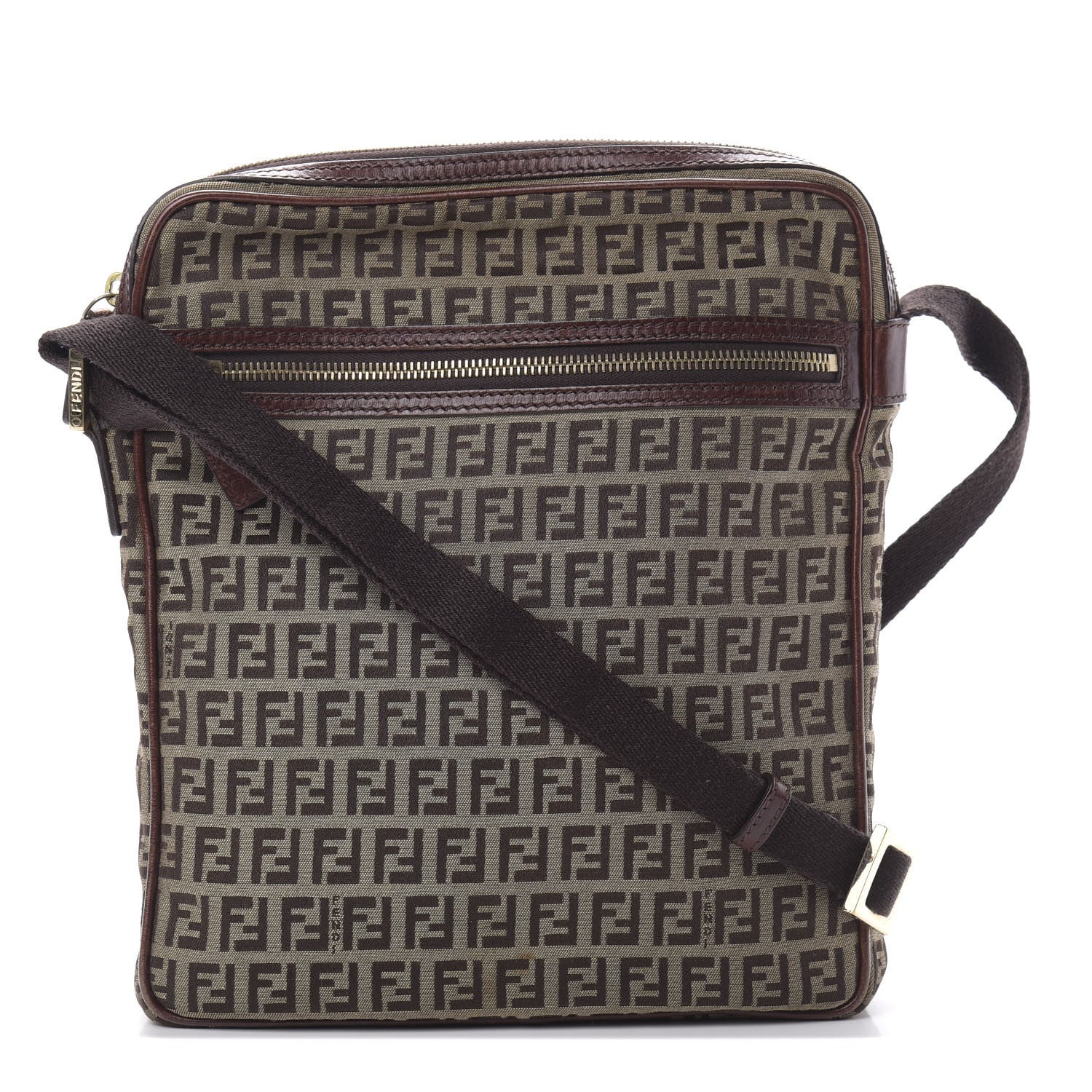 Fendi Zucchino Vitello Crossbody Messenger Mogano Panna Bruciato 1 of 14