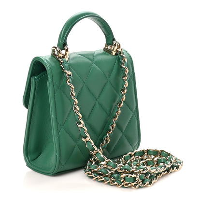 Chanel Lambskin Quilted Top Handle Flap Clutch With Chain Green 3 of 10