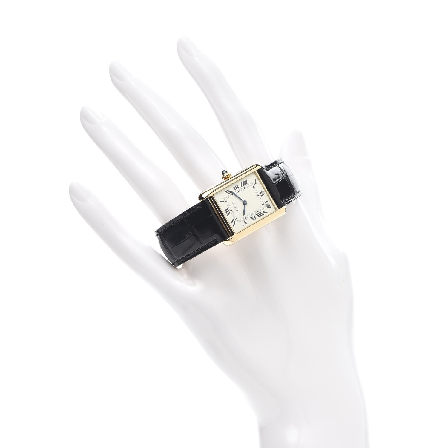 Cartier 18K Yellow Gold Alligator 24mm Tank Solo Manual Winding Watch 2 of 7