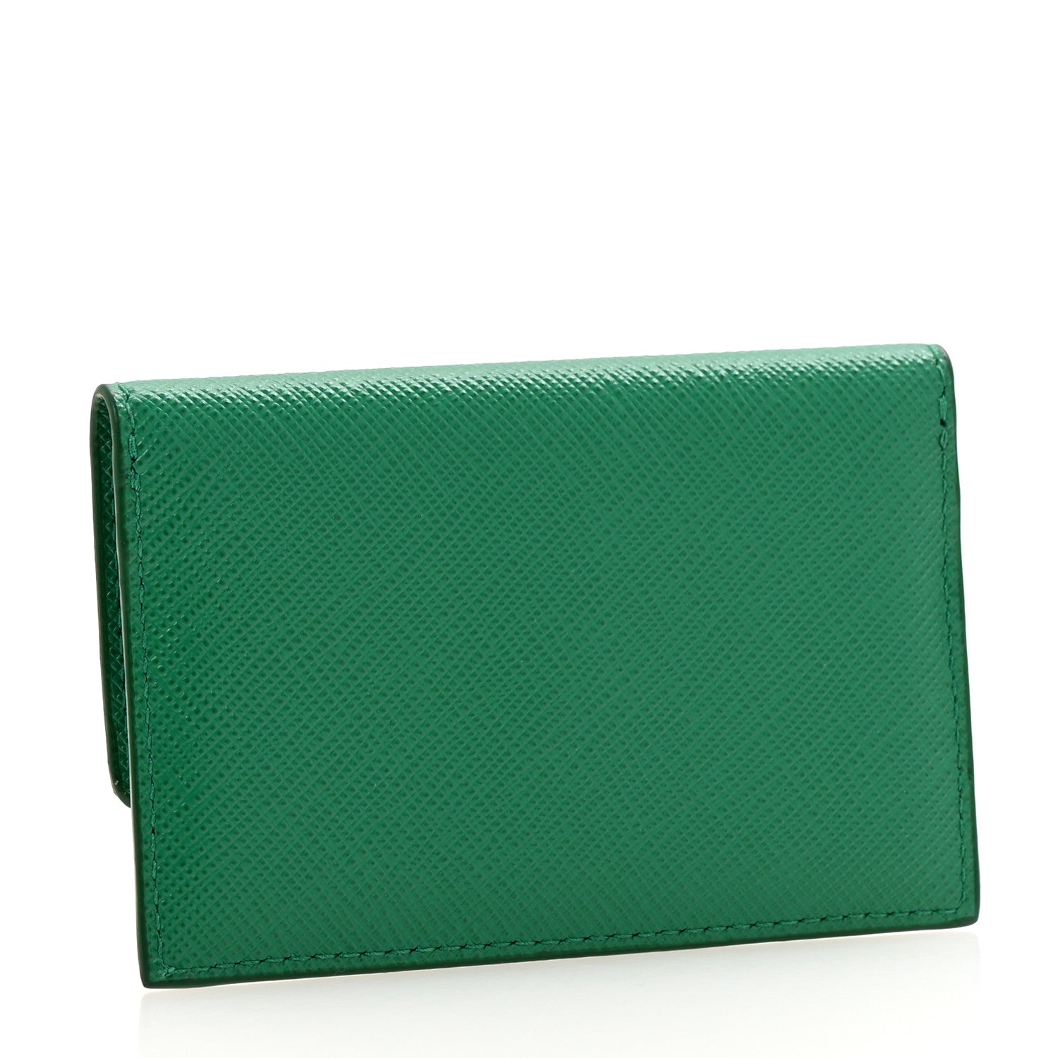 Prada Saffiano Triangle Card Holder Wallet Mango 3 of 10