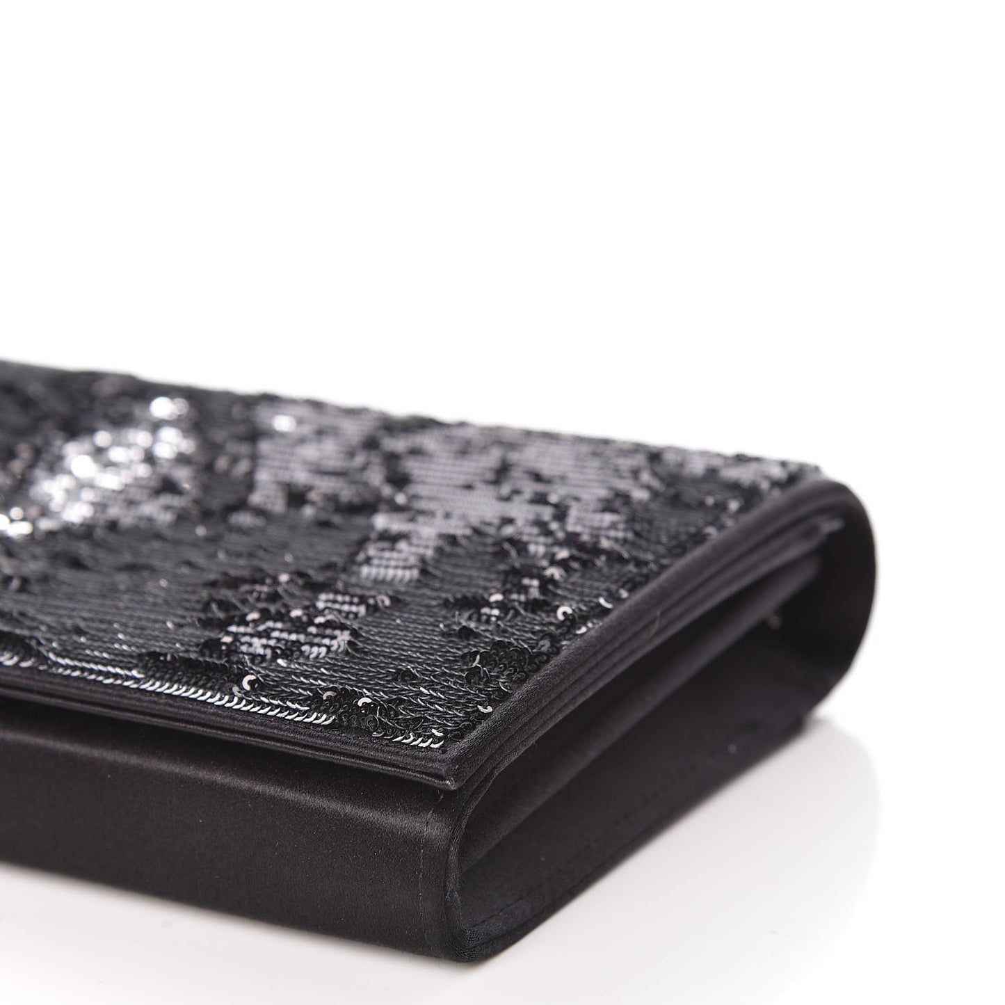 Sequin Flip Monogram Chain Wallet Black