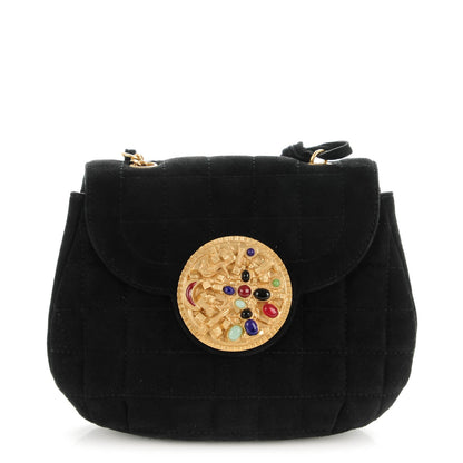 Chanel Suede Chocolate Bar Gripoix Shoulder Bag Black 1 of 7