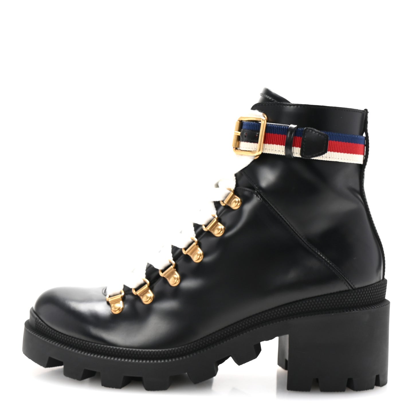 Calfskin Sylvie Web Womens Lace Up Combat Boots 39.5 Black