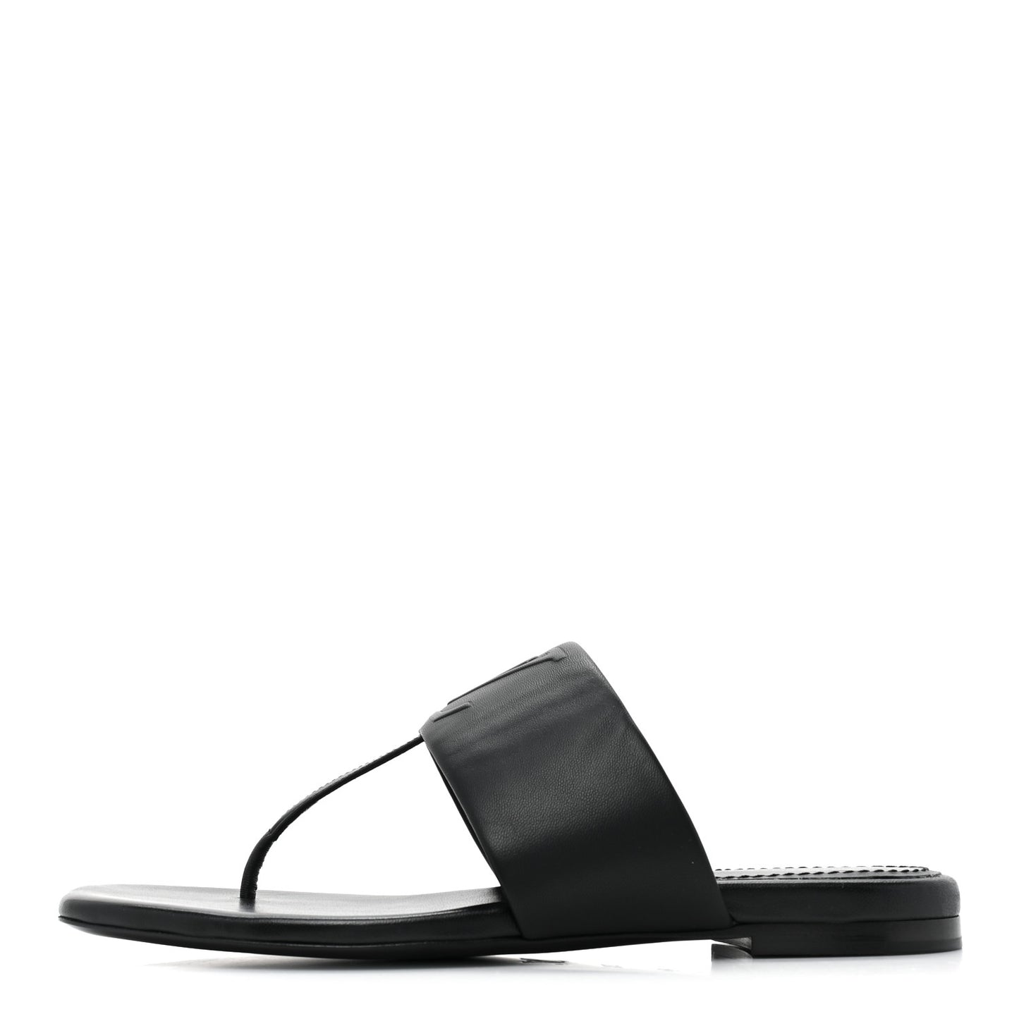 Lambskin Embossed Monogram Drapy Flat Thong Sandal 36.5 Black