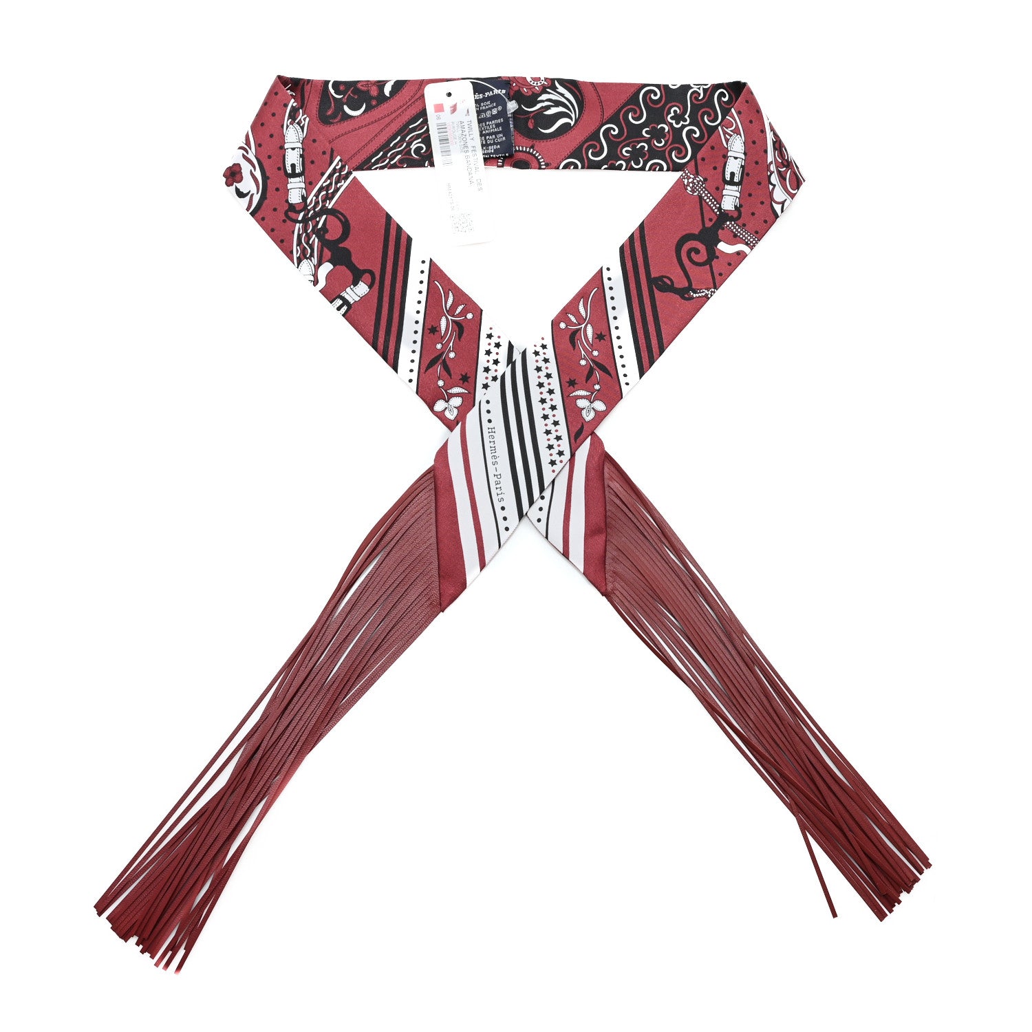 Hermes Silk Festival Des Amazones Bandana Fringed Twilly Rouge H 1 of 4