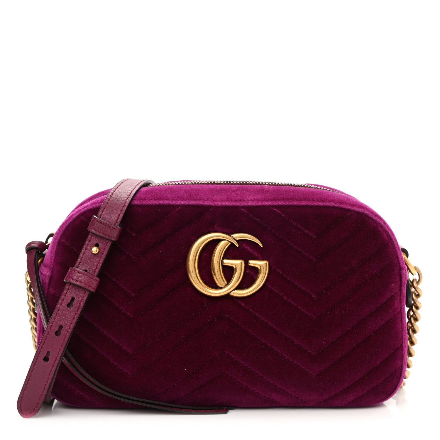 Gucci Velvet Matelasse Small GG Marmont Chain Shoulder Bag Fuchsia Violet Cyclamen 1 of 8