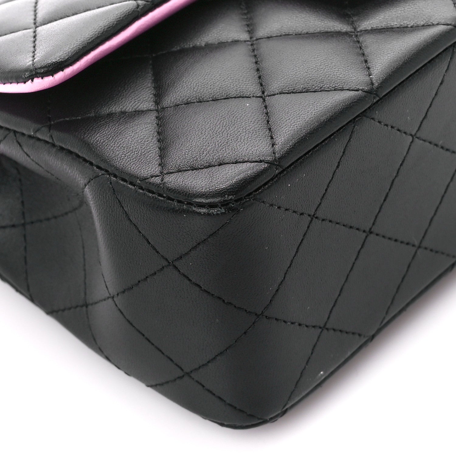 Chanel Lambskin Quilted Bi-Color Mini Top Handle Rectangular Flap Black Lilac 10 of 11