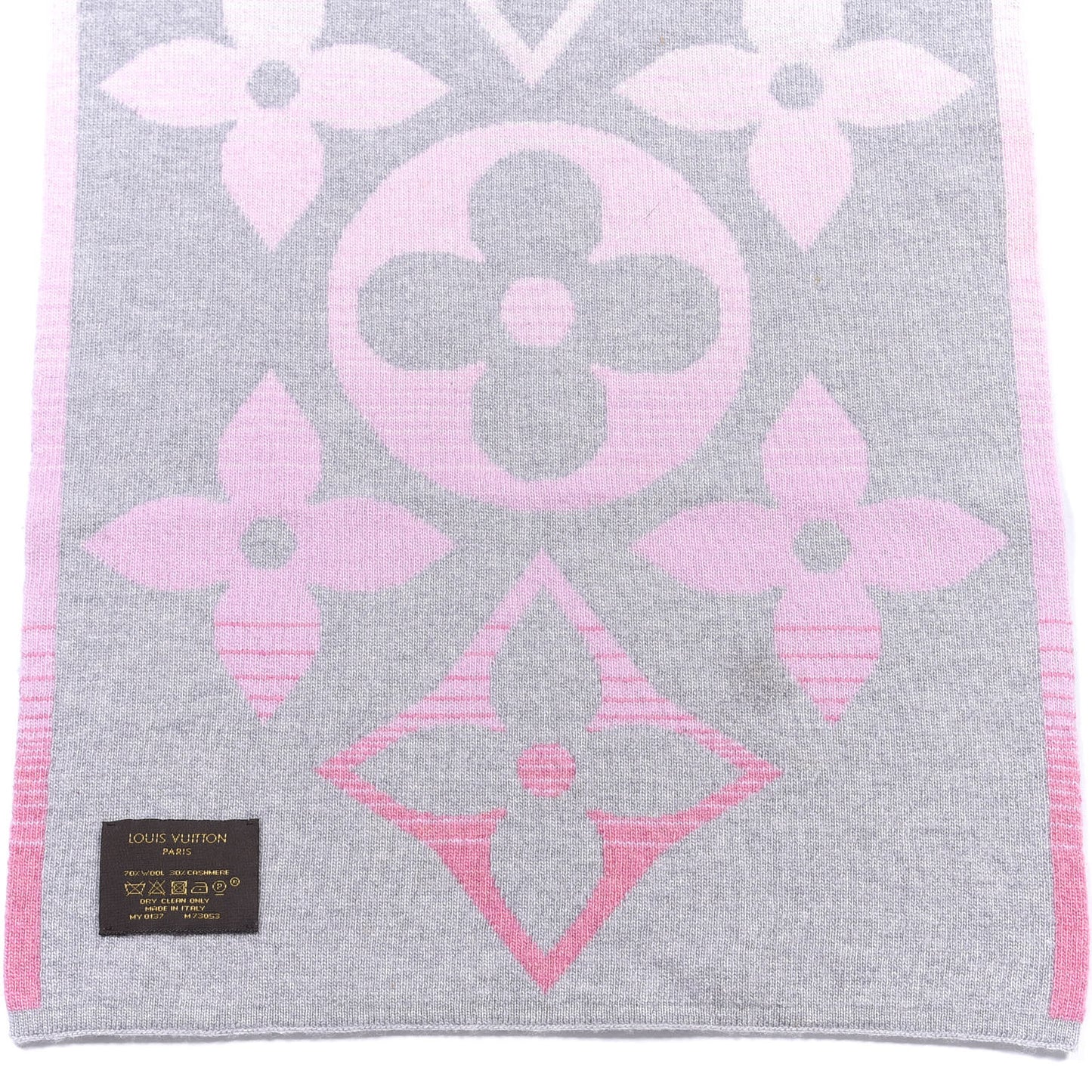 Wool Cashmere Monogram Ombre Scarf Pink Grey