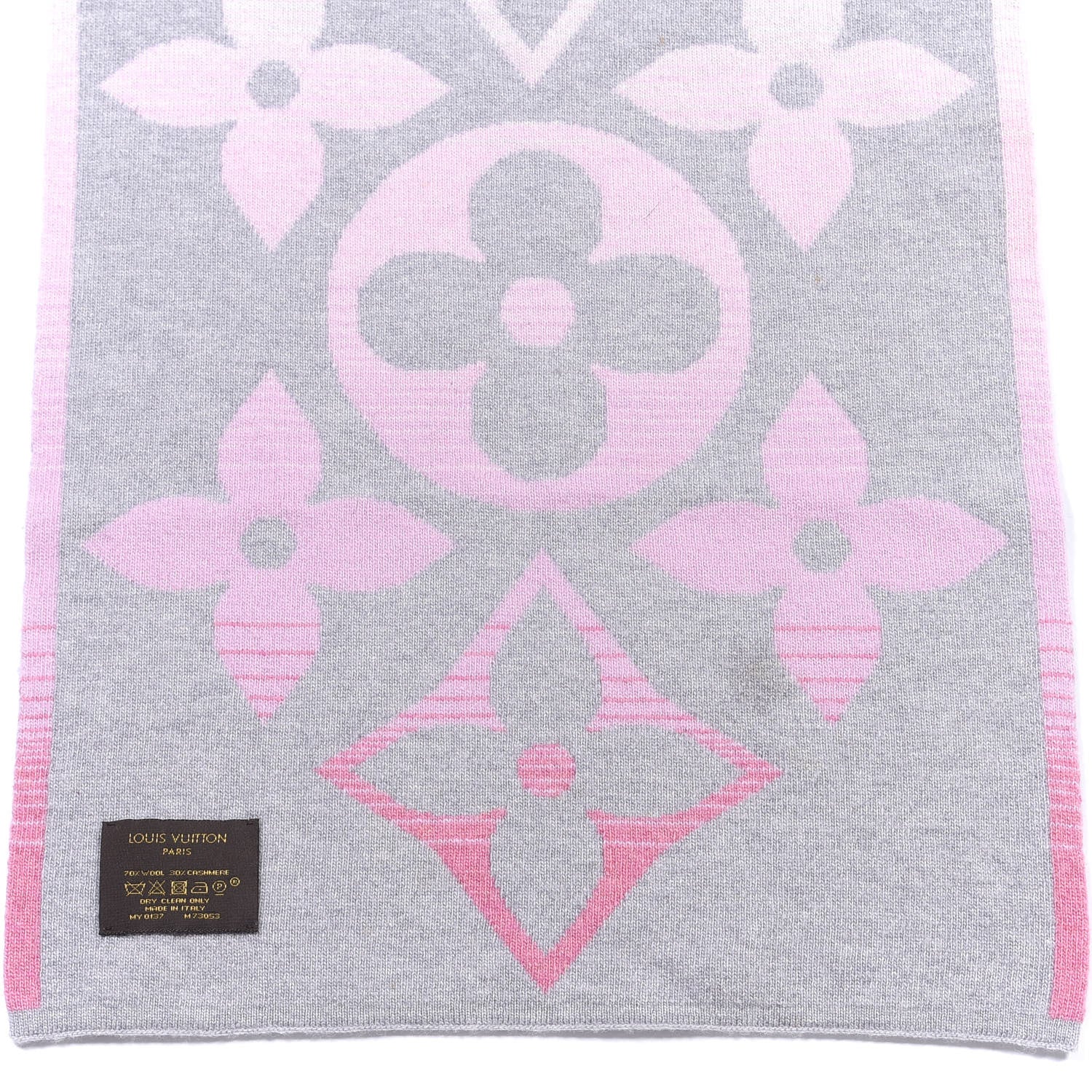 Louis Vuitton Wool Cashmere Monogram Ombre Scarf Pink Grey 3 of 4