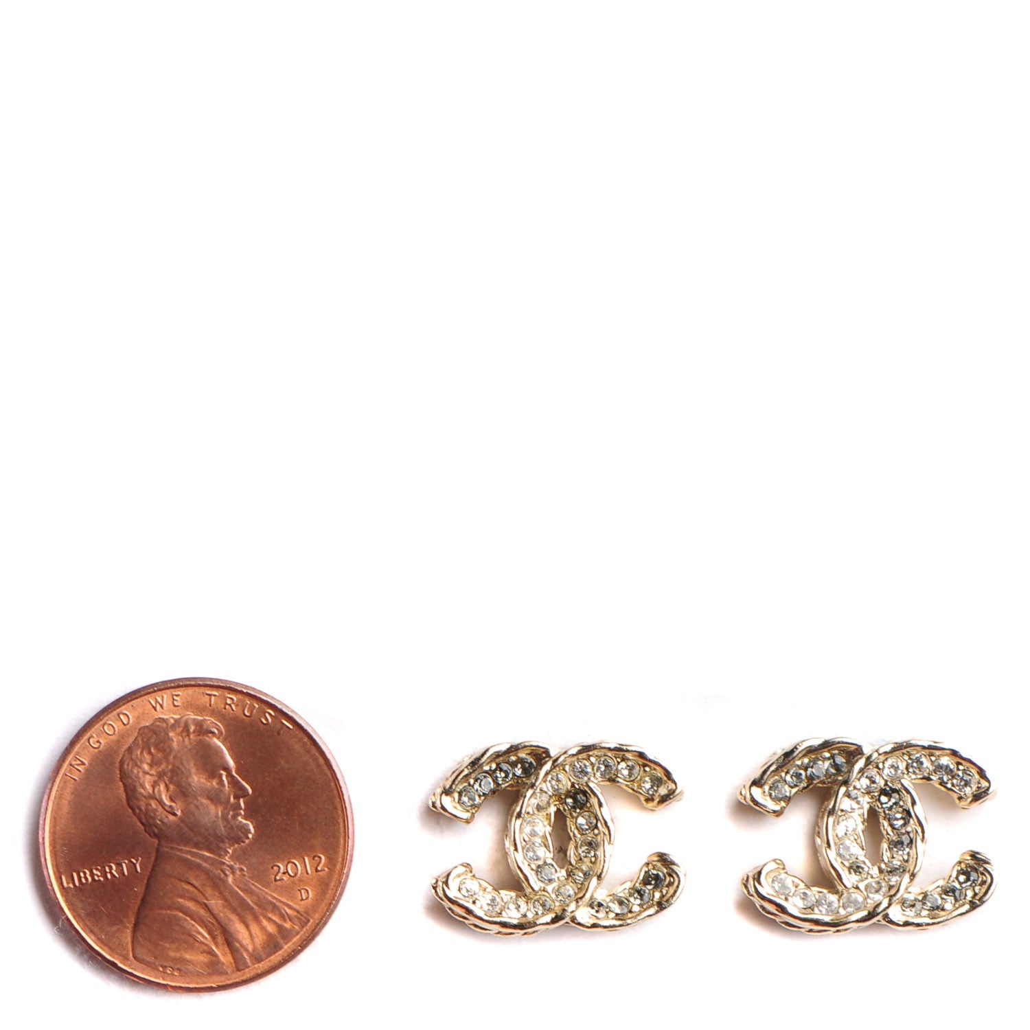 Chanel Crystal CC Earrings Gold Grey 2 of 4
