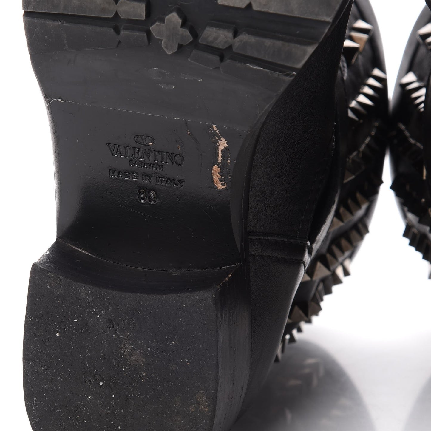 Calfskin Rockstud 30mm Biker Boots 38 Black