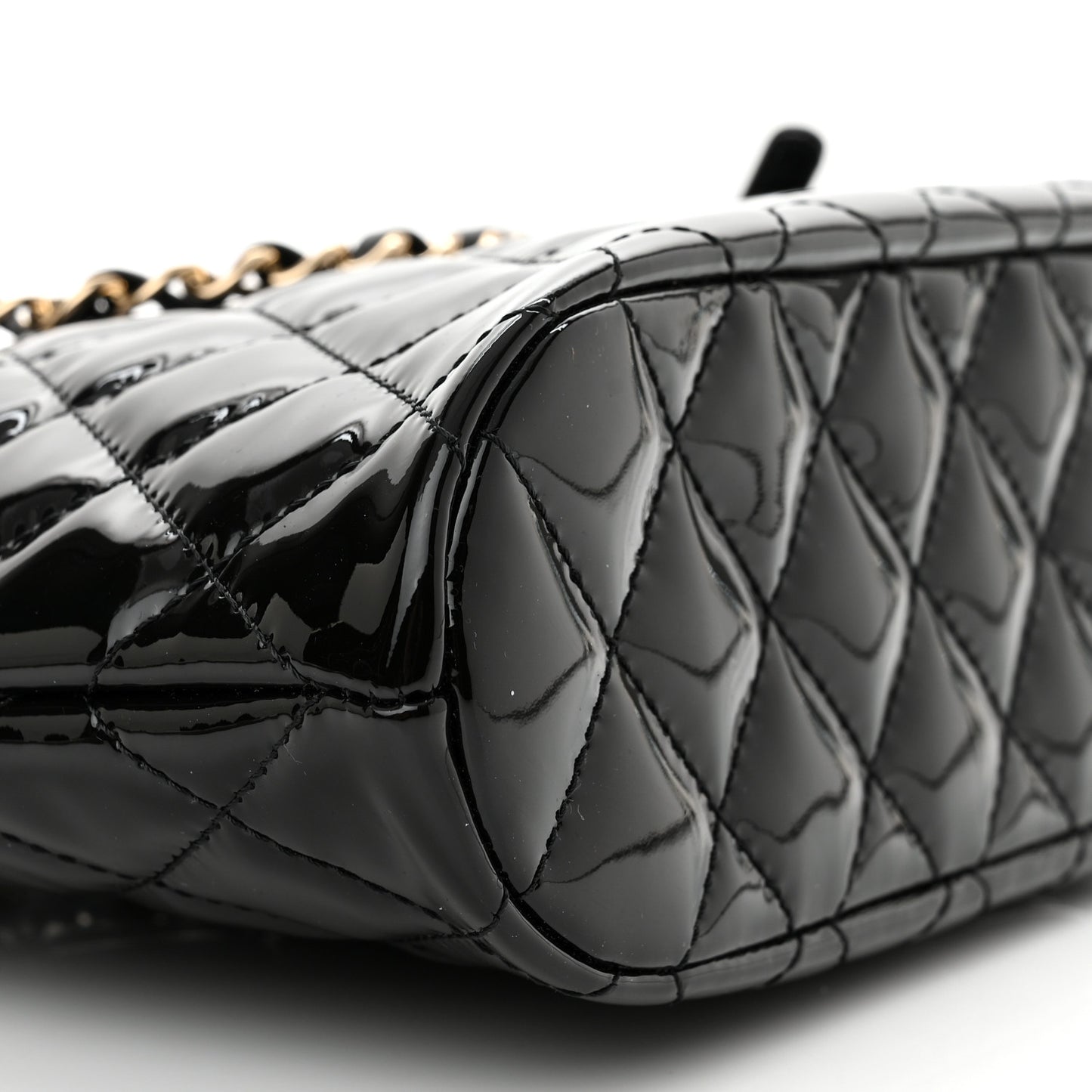 Patent Quilted Shiny Coco Small Shopping Bag Black