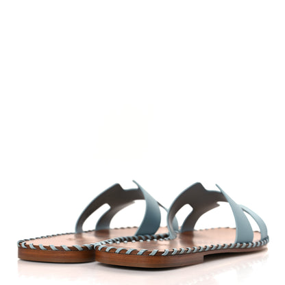 Hermes Box Calfskin Braided Oran Sandals 39 Vert D'eau 4 of 8