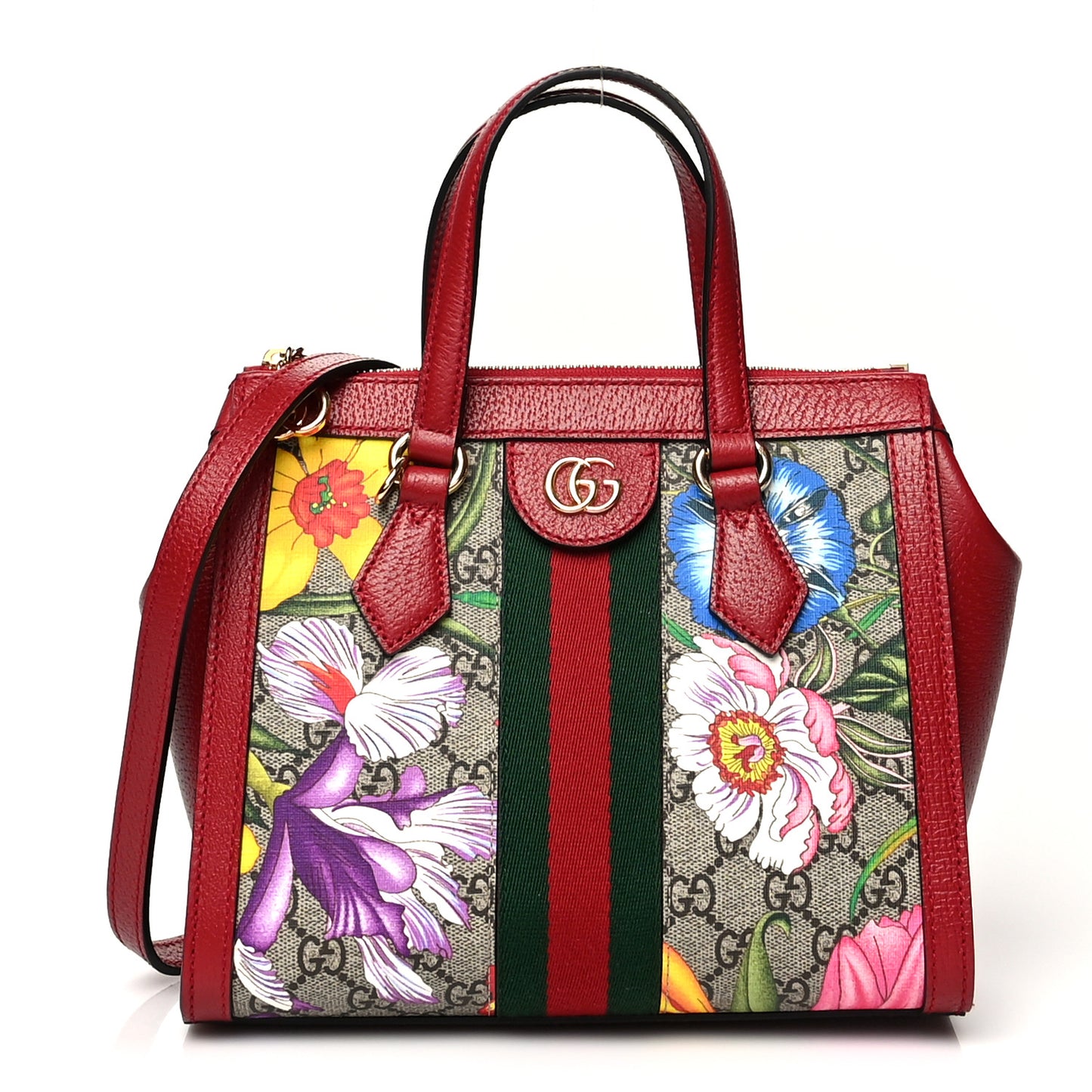 GG Supreme Monogram Flora Web Small Ophidia Tote Bag Red