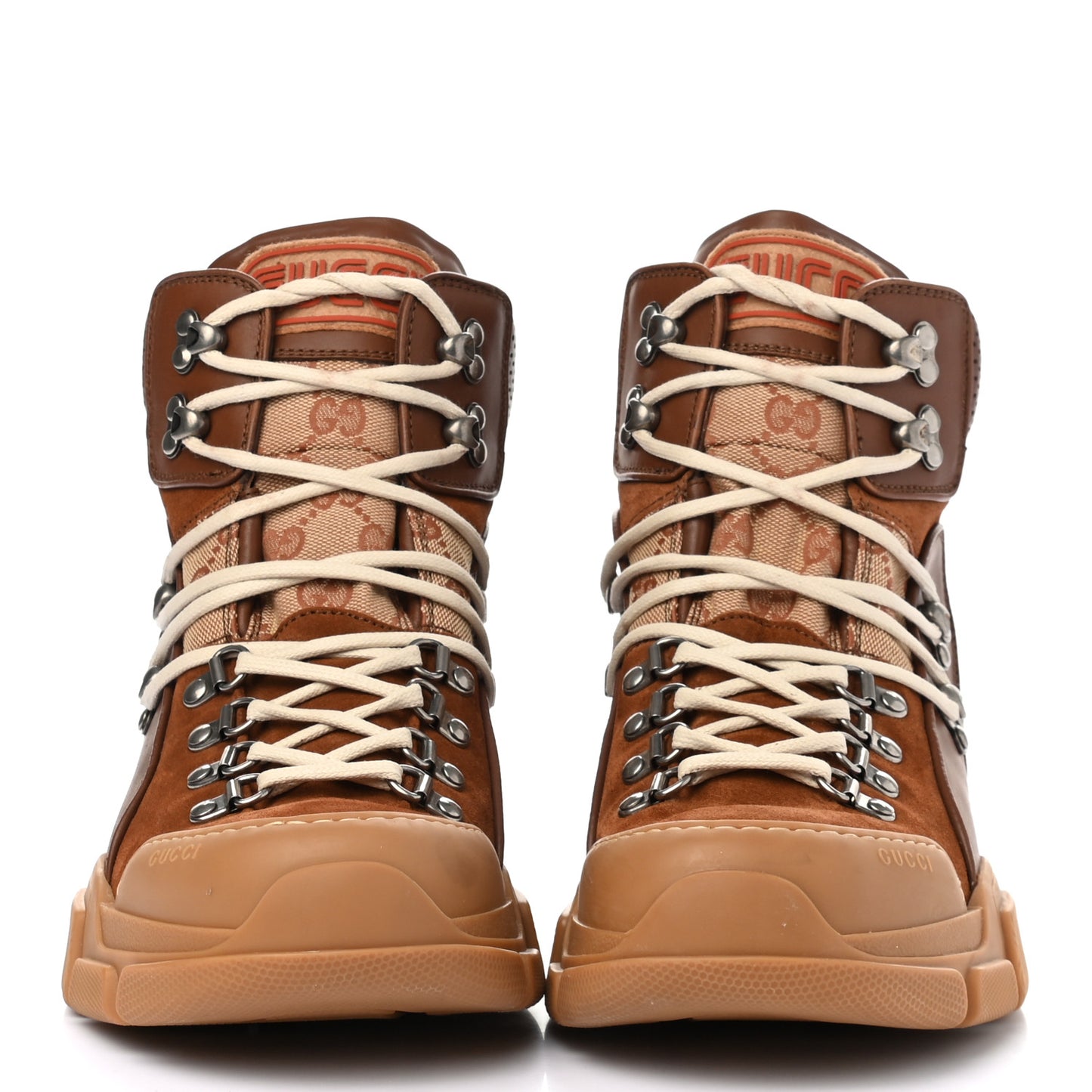 X SEGA Suede Calfskin GG Monogram Mens Flashtrek High-Top Sneakers 7 New Cuir Beige Ruggine