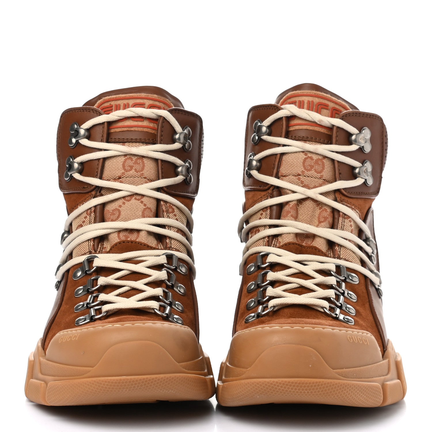 Gucci X SEGA Suede Calfskin GG Monogram Mens Flashtrek High-Top Sneakers 7 New Cuir Beige Ruggine 2 of 8