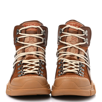 Gucci X SEGA Suede Calfskin GG Monogram Mens Flashtrek High-Top Sneakers 7 New Cuir Beige Ruggine 2 of 8