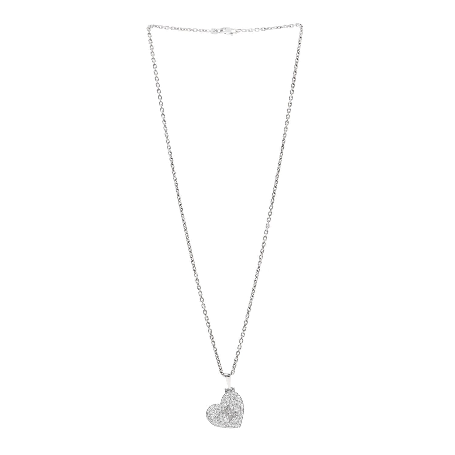 Louis Vuitton 18k White Gold Diamond Heart Locket Pendant Necklace 3 of 5
