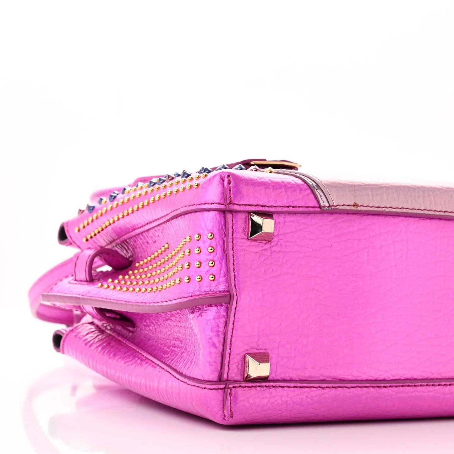 Metallic Calfskin Cyber Studs Mini Milla Tote Electric Pink