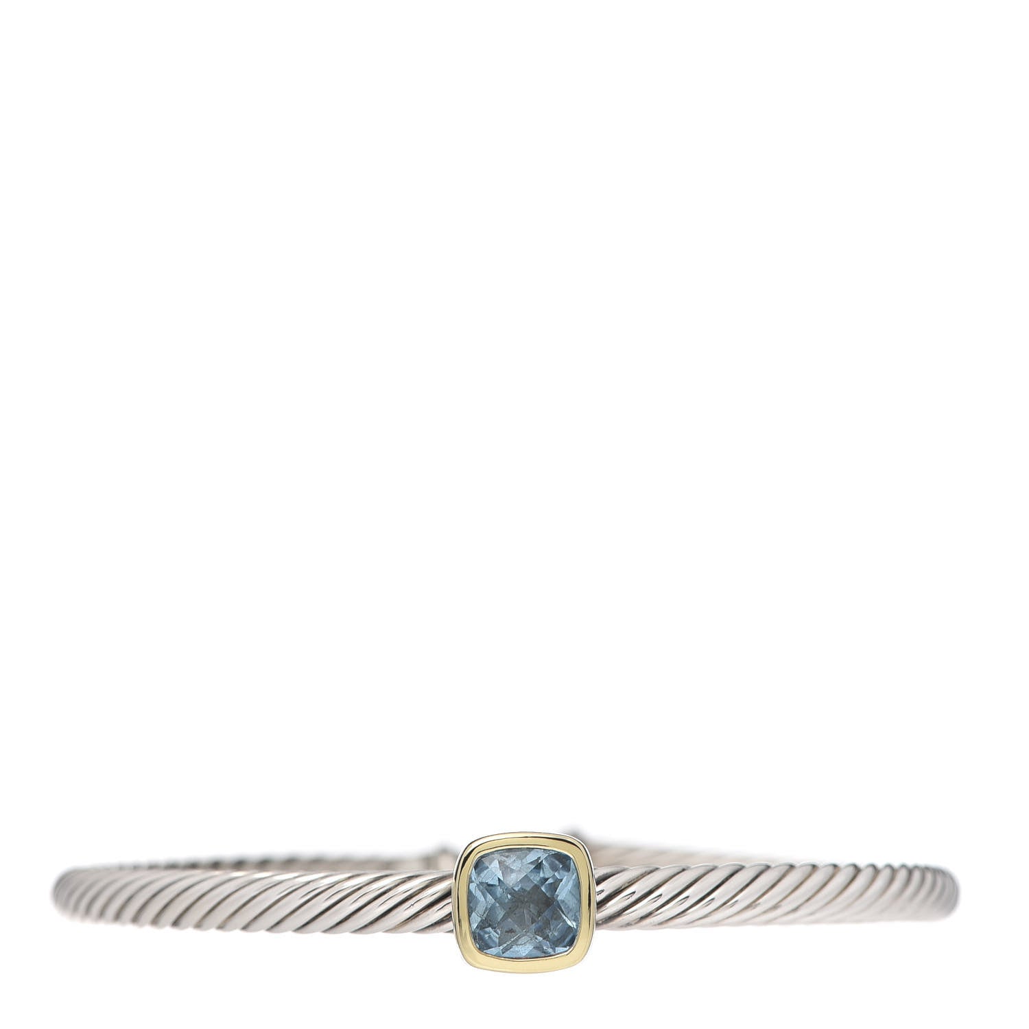 David Yurman Sterling Silver 18K Yellow Gold Blue Topaz 4mm Albion Cable Bracelet 1 of 4