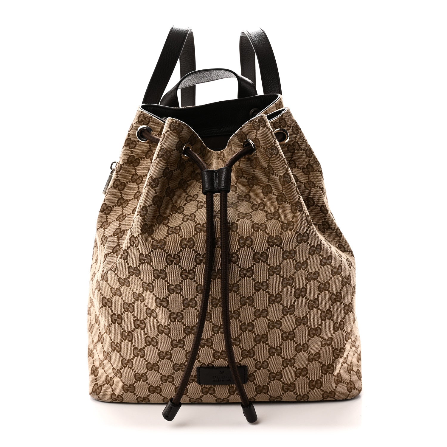 Gucci Monogram Dollar Calfskin O Drawstring Backpack Beige Ebony Testa di Moro Dark Chocolate 1 of 10
