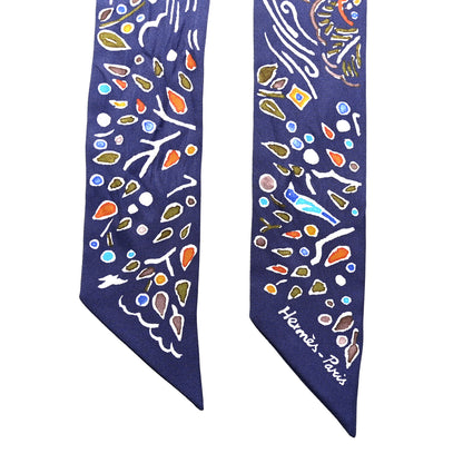 Hermes Silk Isola Di Primavera Twilly Marine Kaki White 2 of 6