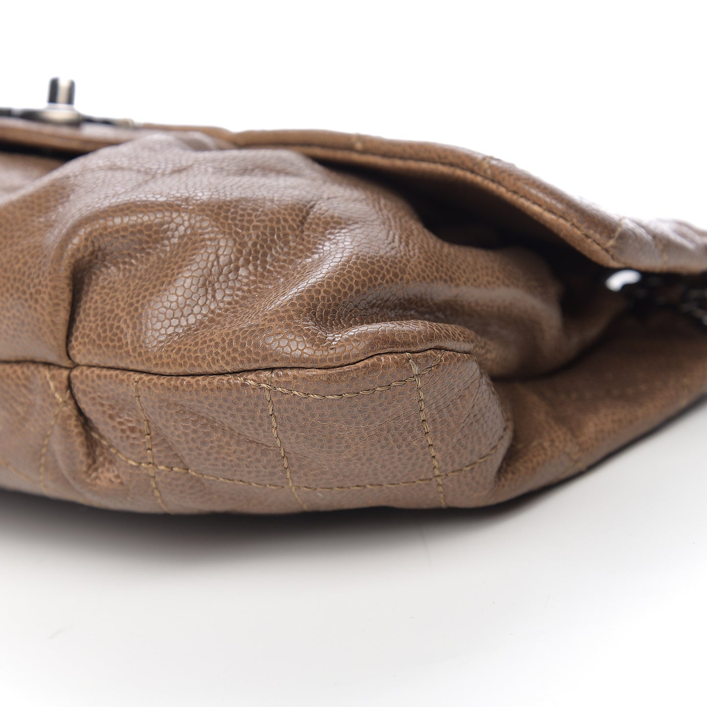 Caviar Quilted Medium Elastic Flap Brown