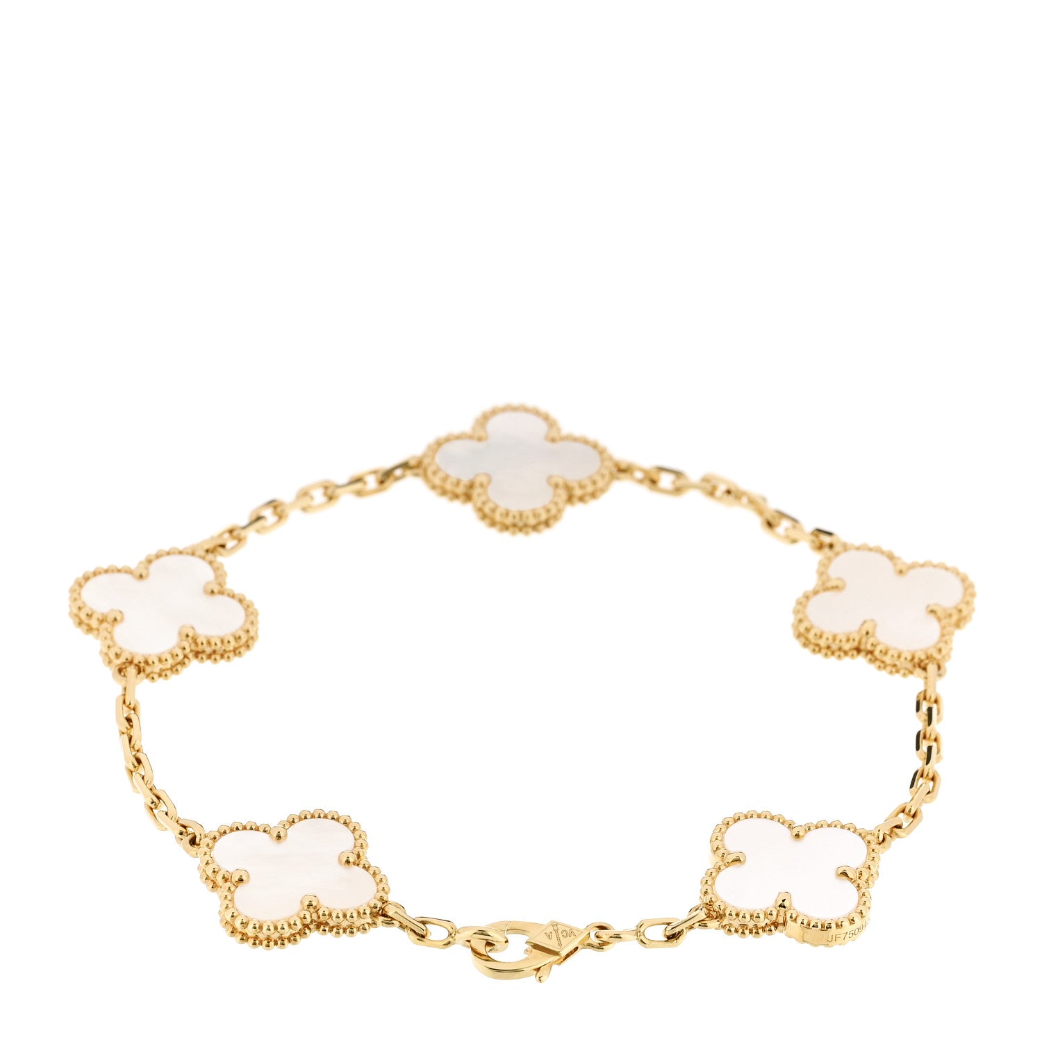 Van Cleef & Arpels 18K Yellow Gold Mother of Pearl 5 Motifs Vintage Alhambra Bracelet 2 of 6