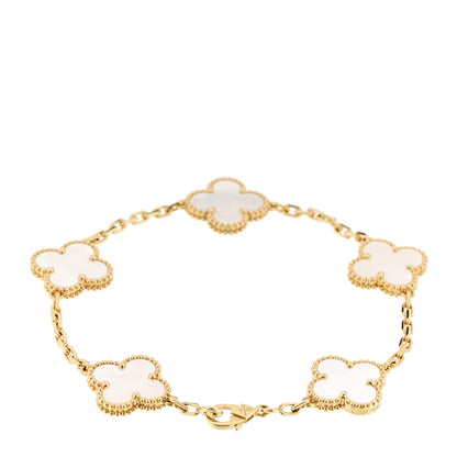 Van Cleef & Arpels 18K Yellow Gold Mother of Pearl 5 Motifs Vintage Alhambra Bracelet 2 of 6