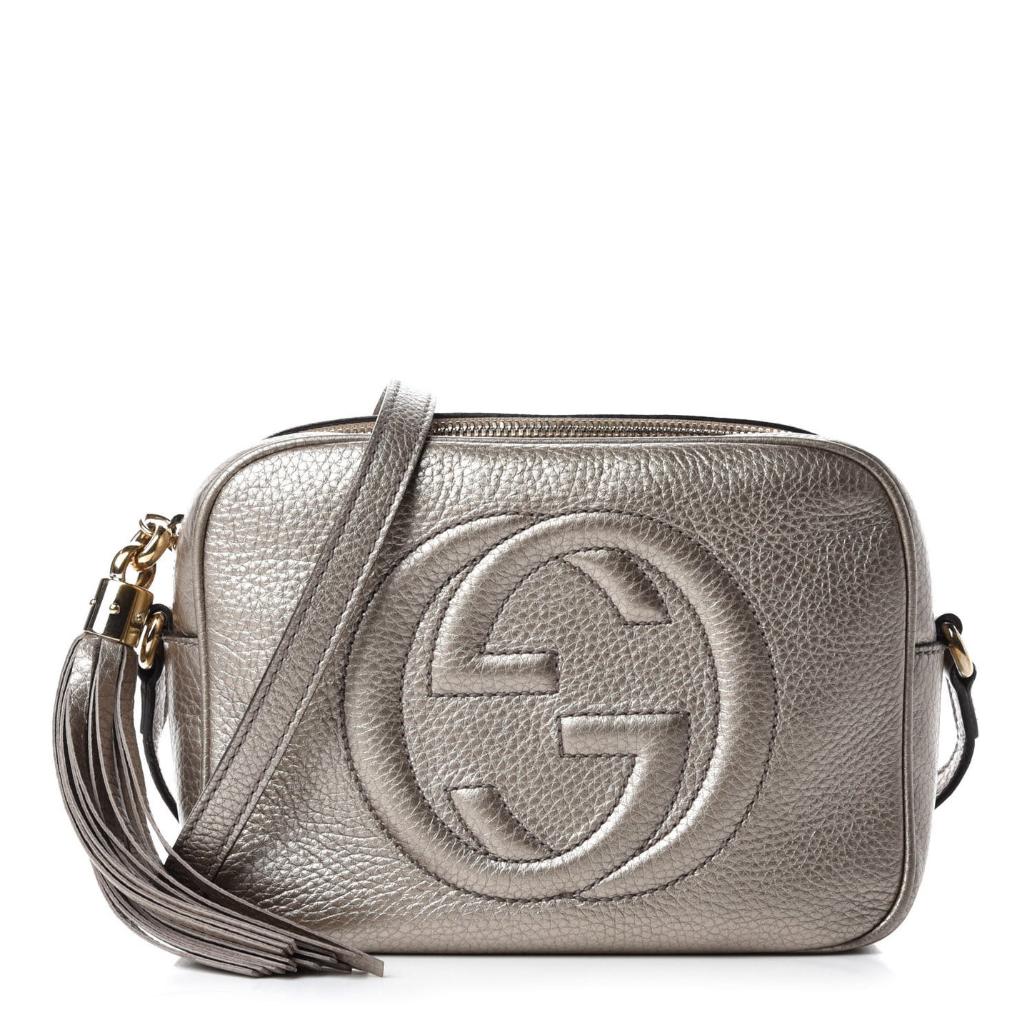 Metallic Pebbled Calfskin Small Soho Disco Bag Golden Beige