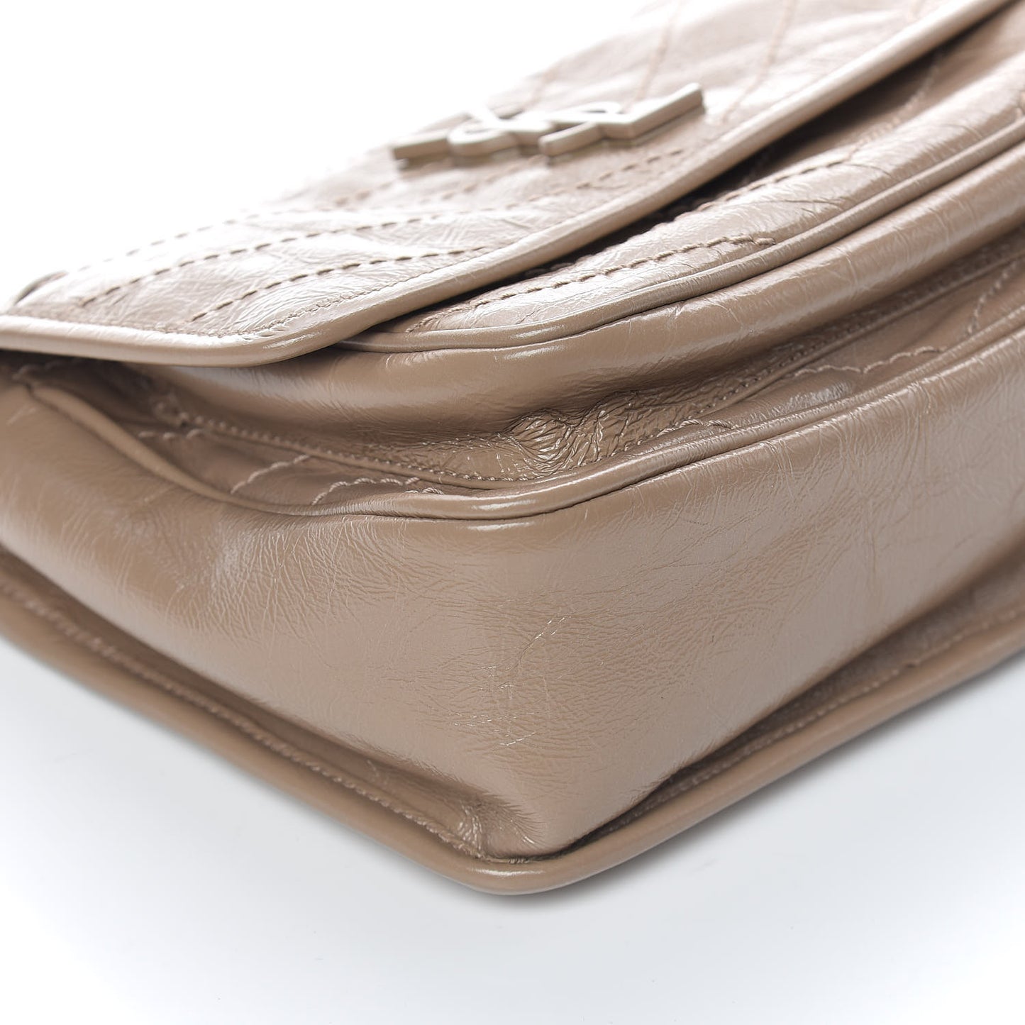 Crinkled Calfskin Matelasse Monogram Baby Niki Chain Satchel Light Taupe