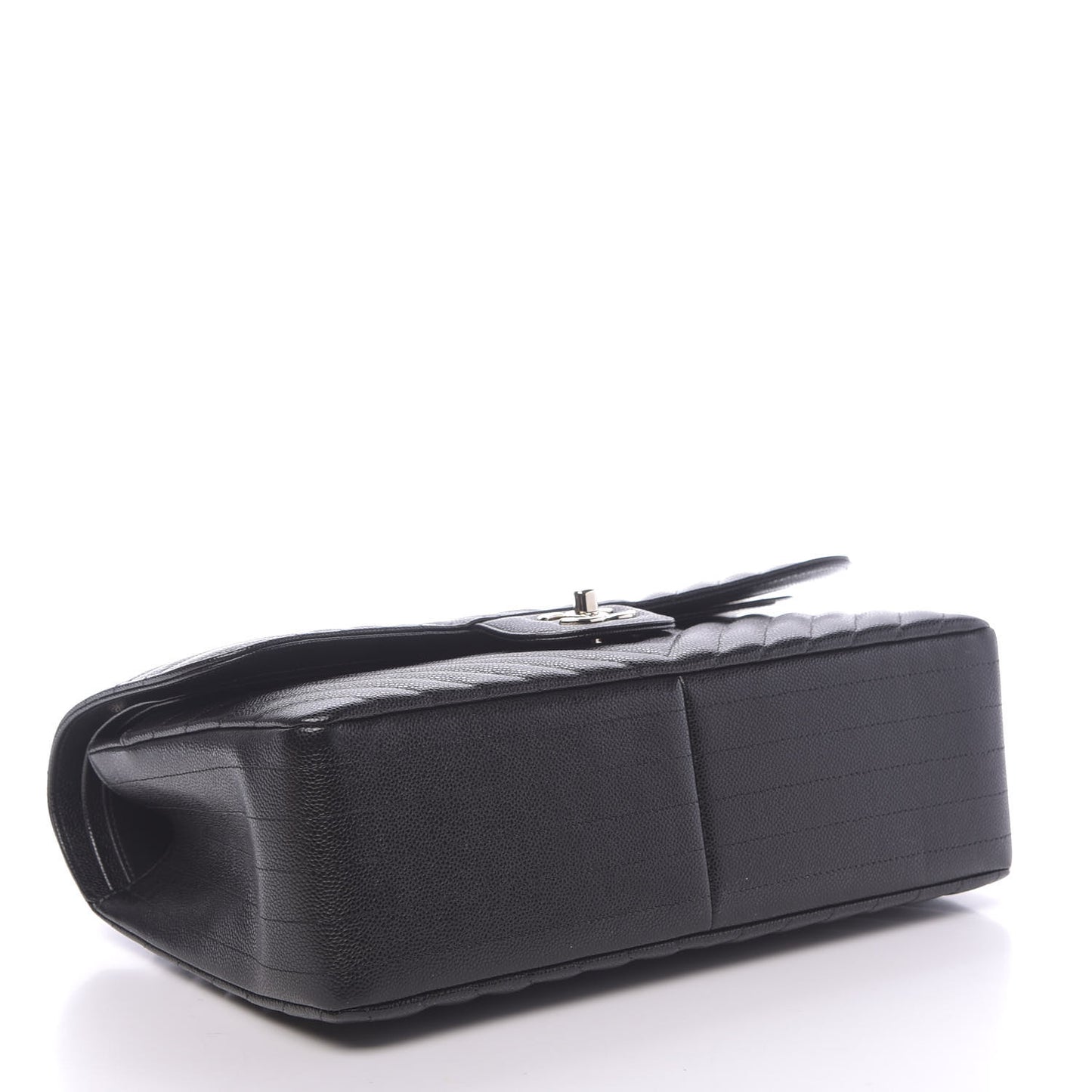 Caviar Chevron Quilted Jumbo Double Flap Black