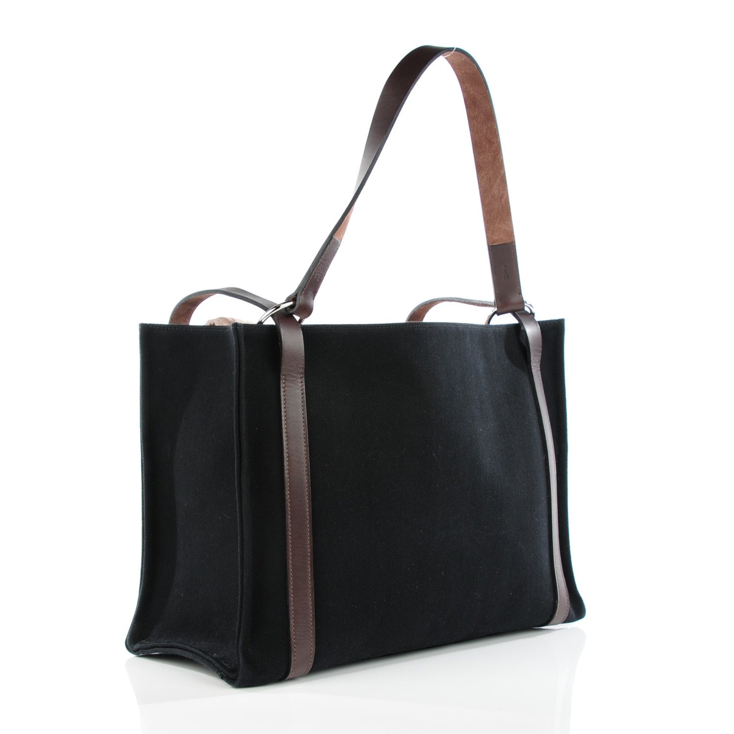 Natural Hunter Calfskin Toile Chevron Cabalicol Tote Black Ebene