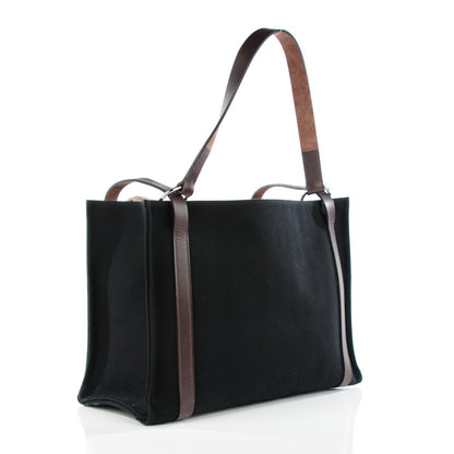 Hermes Natural Hunter Calfskin Toile Chevron Cabalicol Tote Black Ebene 3 of 9