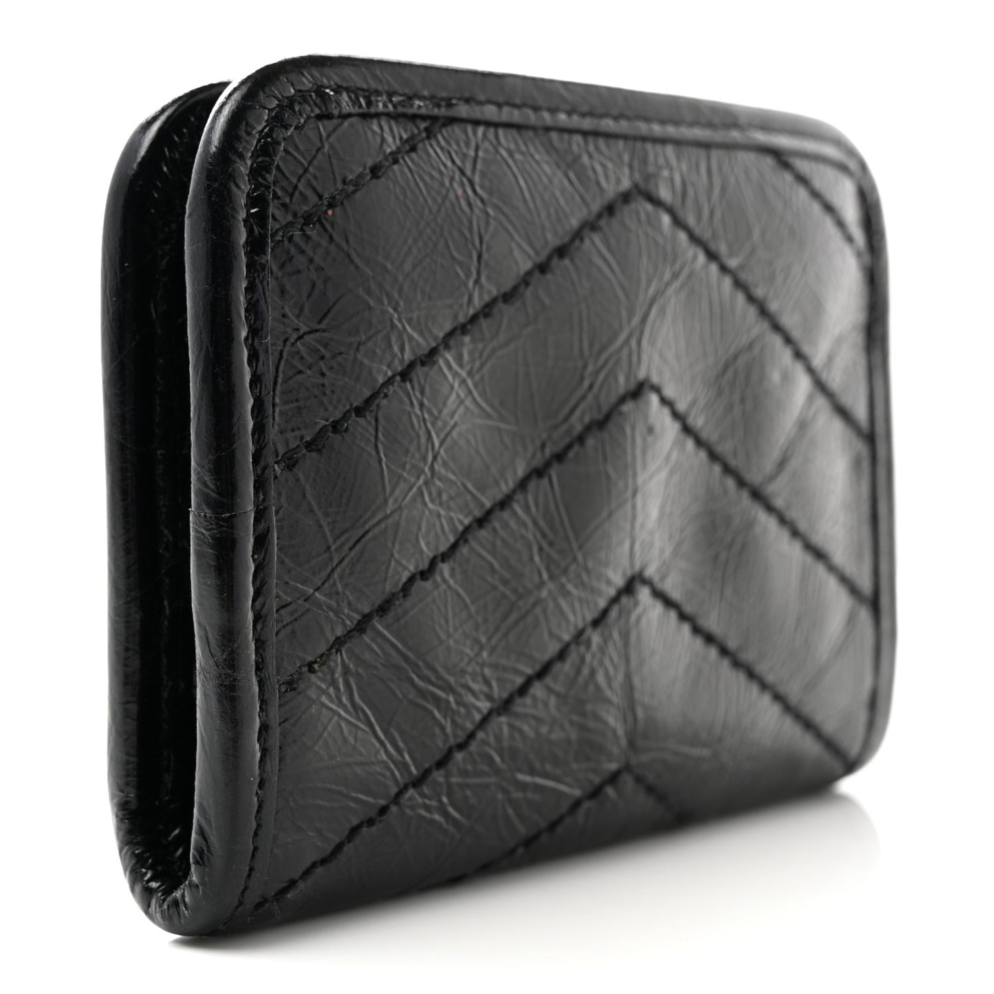 Crinkled Calfskin Matelasse Monogram Niki Card Holder Black