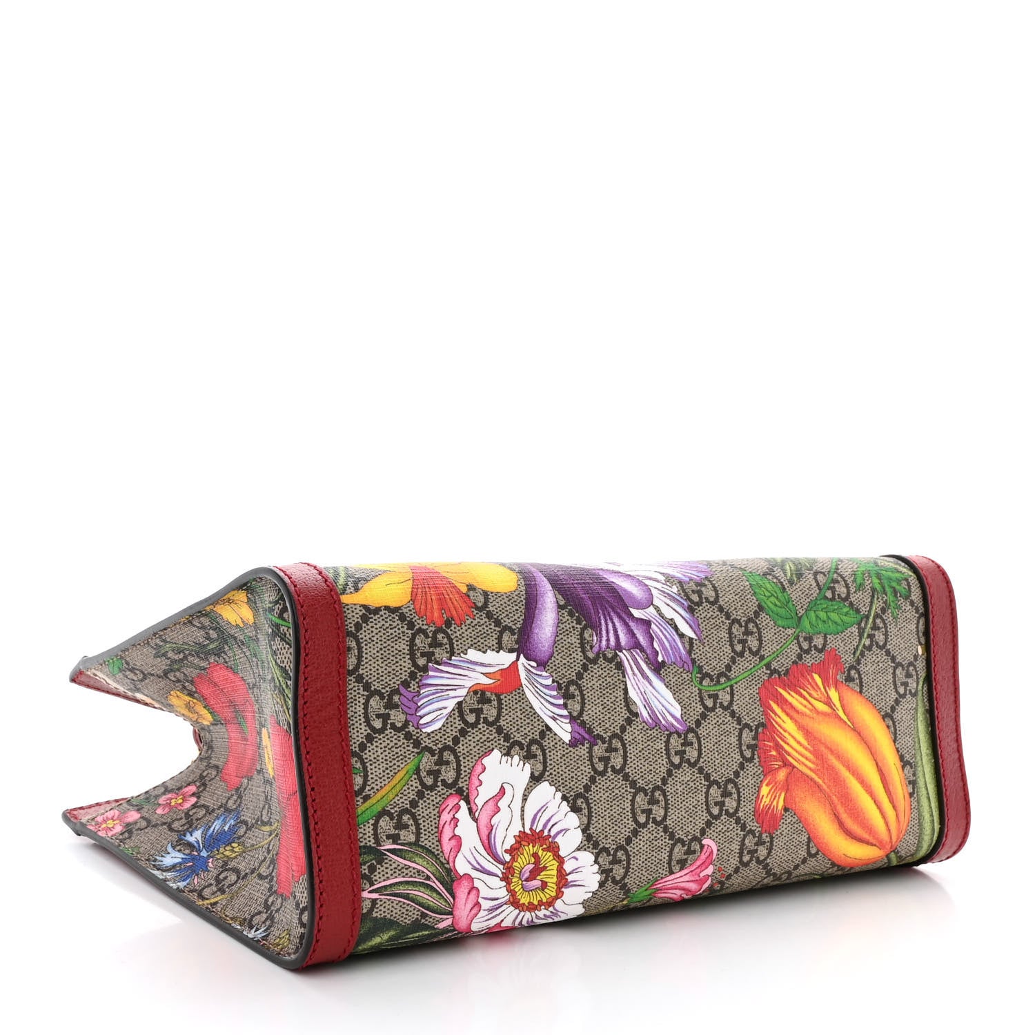 Gucci GG Supreme Monogram Flora Textured Calfskin Small Padlock Tote Red 4 of 10