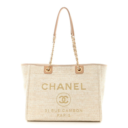 Chanel Lurex Boucle Small Deauville Tote Ivory 1 of 11