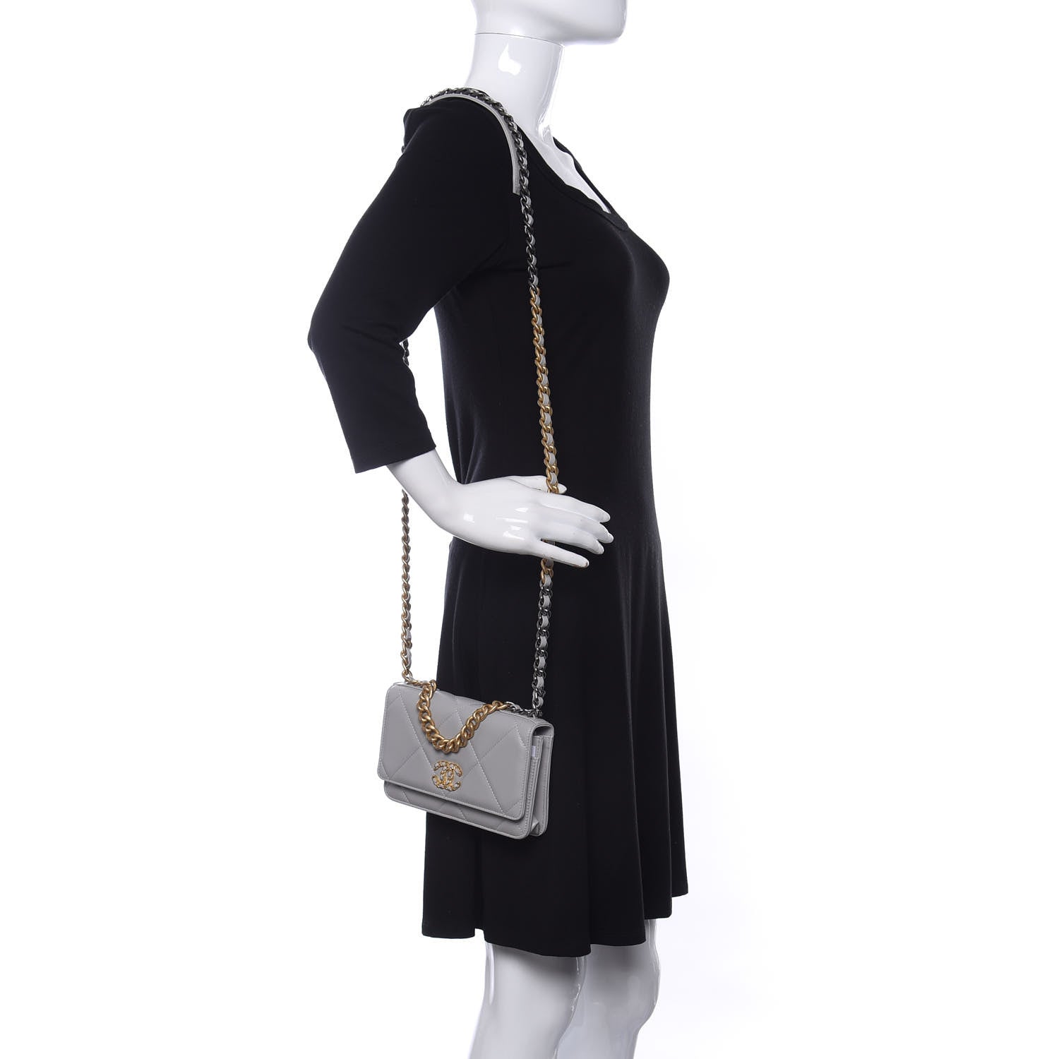 Chanel Lambskin Quilted Chanel 19 Wallet On Chain WOC Grey 2 of 13