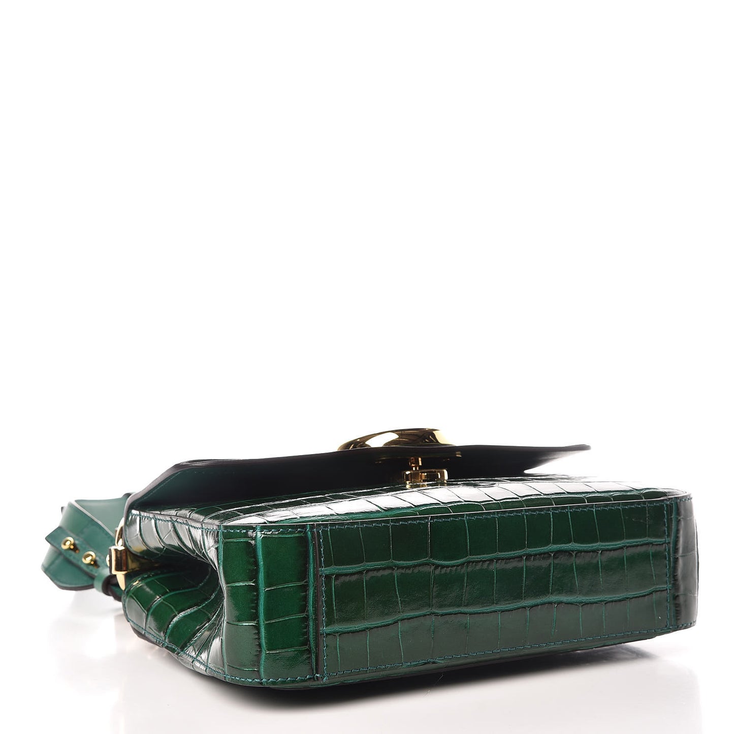 Calfskin Crocodile Embossed Small C Double Carry Woodsy Green