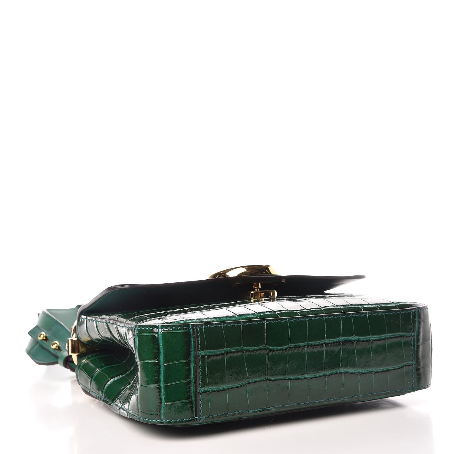 Chloe Calfskin Crocodile Embossed Small C Double Carry Woodsy Green 4 of 12