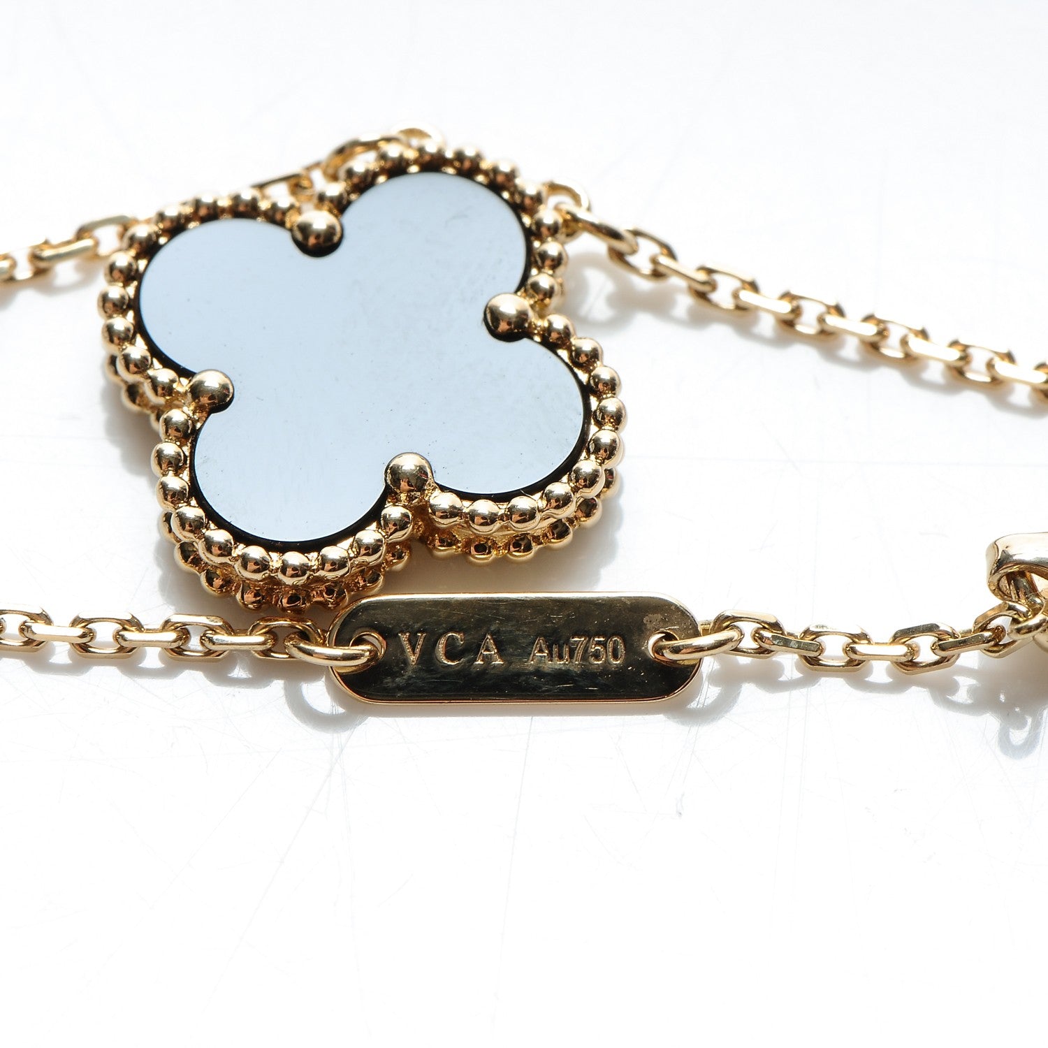 Van Cleef & Arpels 18K Yellow Gold Black Onyx Vintage Alhambra Pendant Necklace 5 of 8