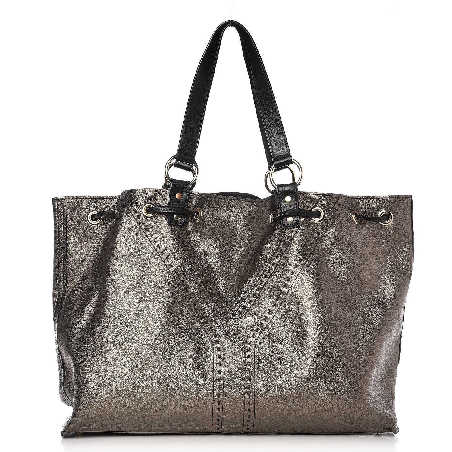 Saint Laurent Calfskin Reversible Double Sac Y Tote Bronze Black 3 of 8