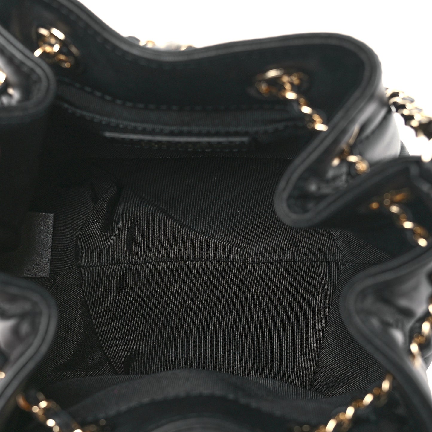 Lambskin Quilted CC Dweller Drawstring Bucket Bag Black