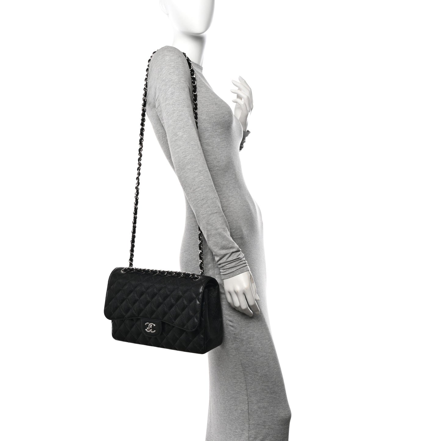 Caviar Quilted Jumbo Double Flap Black