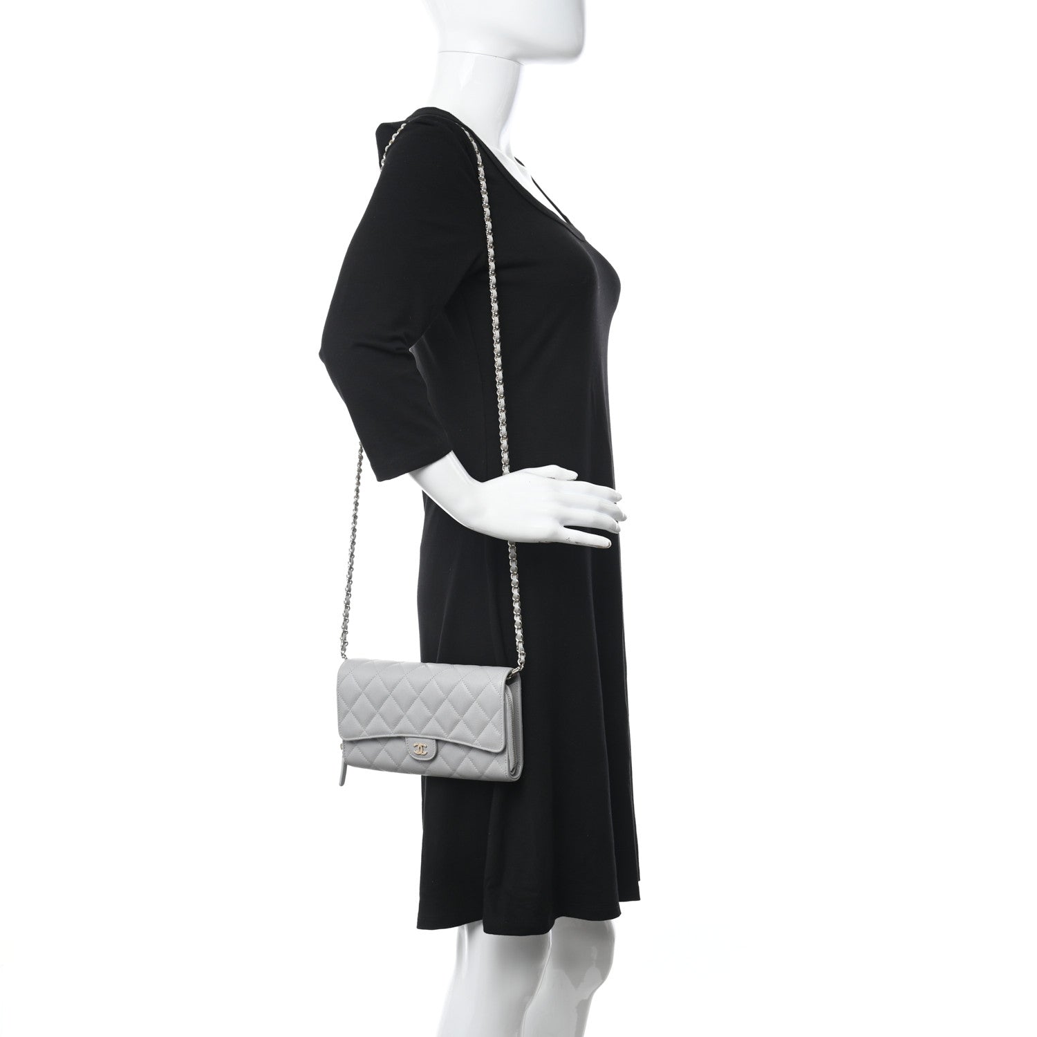 Chanel Caviar Quilted Phone Holder Wallet on Removable Chain Grey 2 of 13