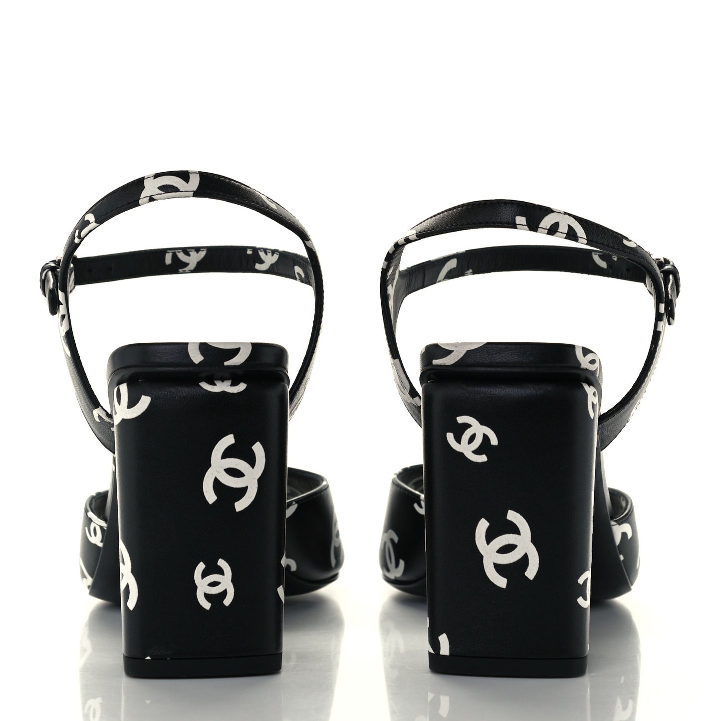 Lambskin Printed CC Sandals 40.5 Black White