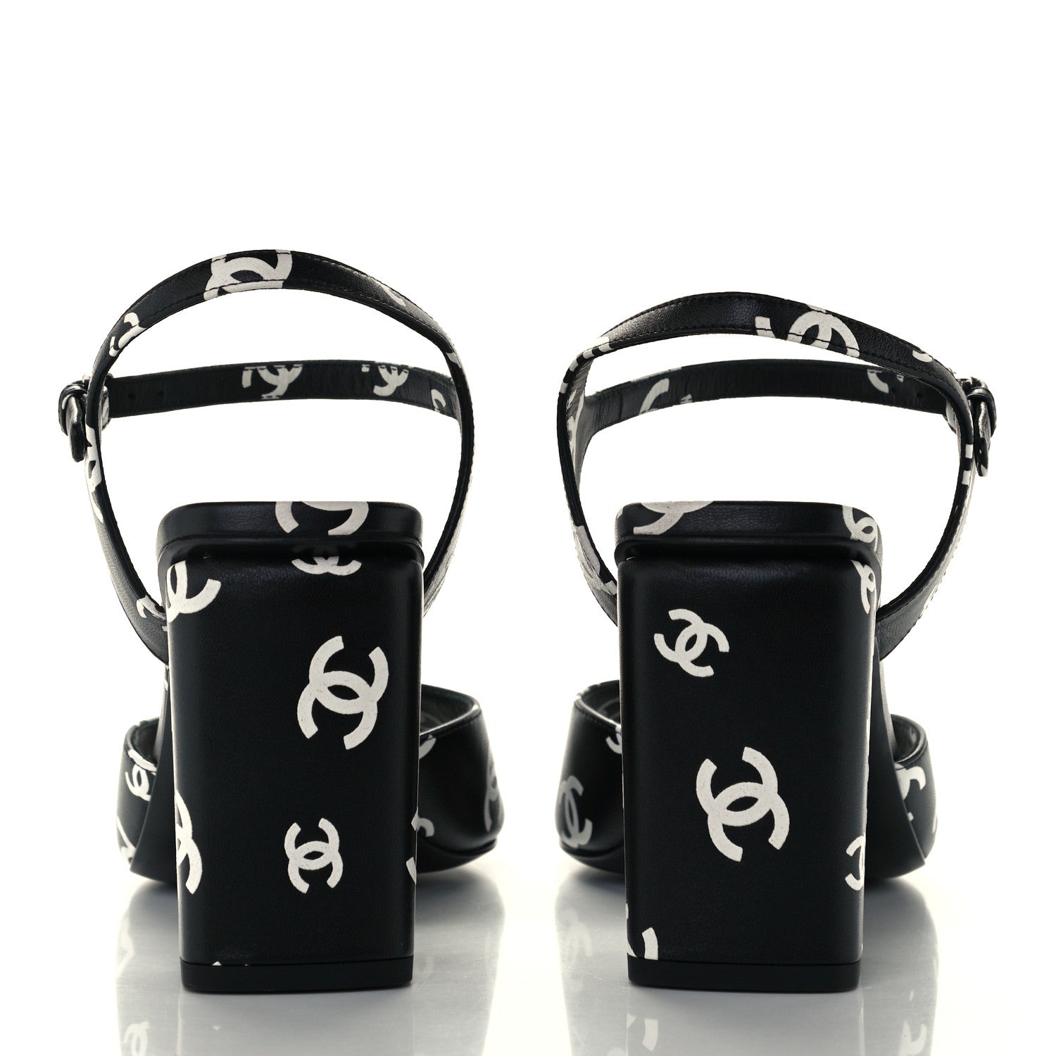 Chanel Lambskin Printed CC Sandals 40.5 Black White 6 of 10