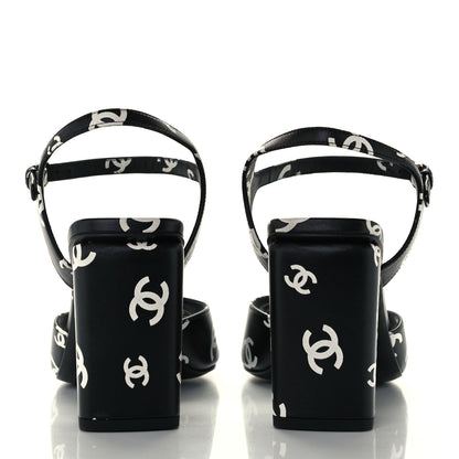 Chanel Lambskin Printed CC Sandals 40.5 Black White 6 of 10