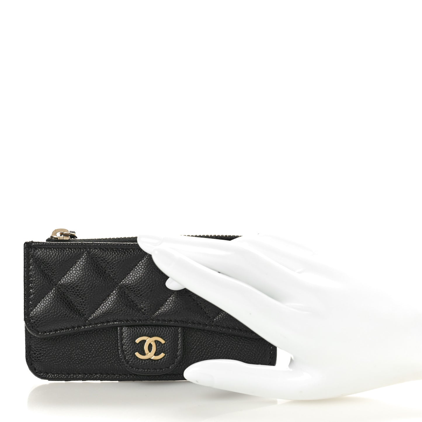 Caviar Quilted Flap Zip Card Holder Black